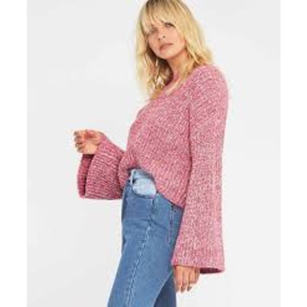 Free People "Good Day" Pullover Sweater – Pink/Rose Marled – Size Medium
